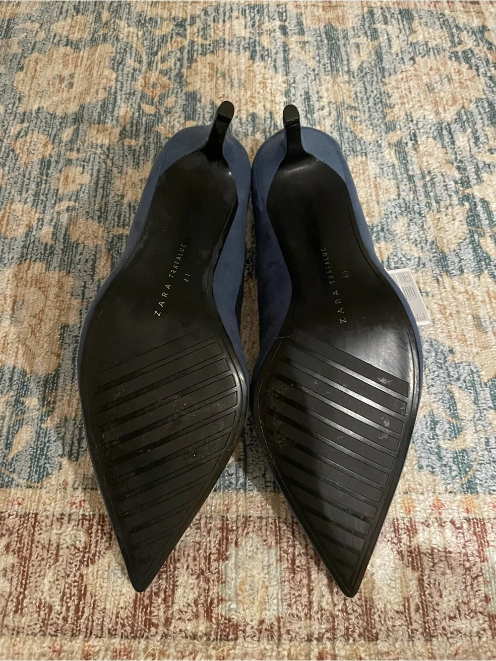Zara NWT Blue Suede Pumps with Decorative Square Accent - Picture 8 of 8